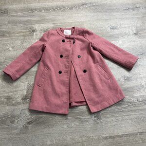 Girls EDGEHILL COLLECTION Dressy Pink Pea Coat Double Breasted WOOL Size 6-6X
